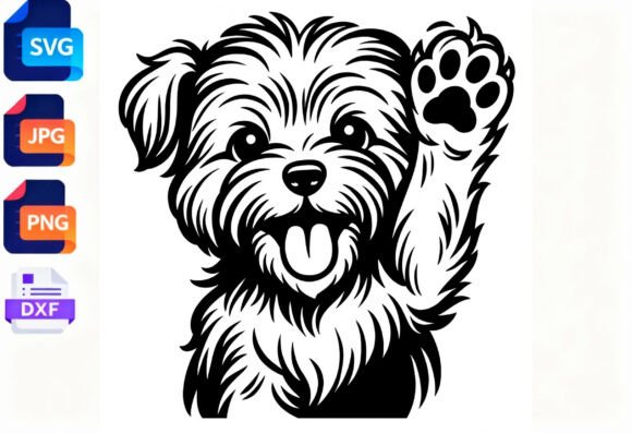 Cute Dog Waving Paw SVG PNG DXF Files