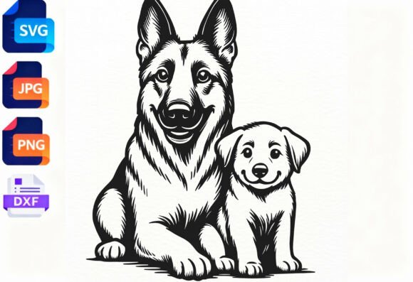 German Shepherd Dog and Puppy SVG