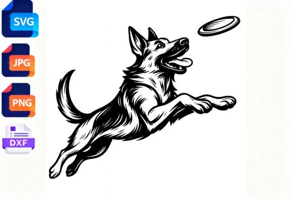German Shepherd Dog Catching Frisbee SVG