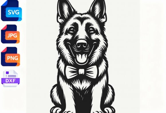 German Shepherd Dog Portrait Bowtie SVG
