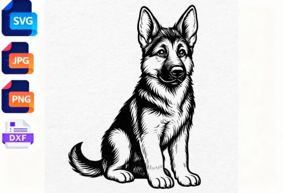 German Shepherd Dog Sitting Line Art SVG Review
