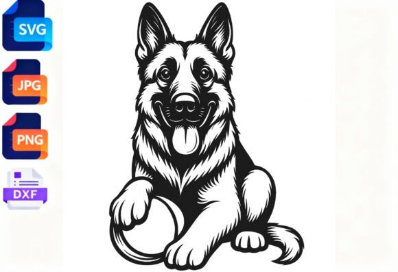 German Shepherd Dog with Ball SVG PNG